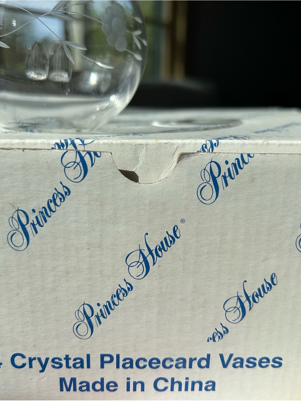 Princess House Clear Crystal Bud Vase with Etched Floral Detail